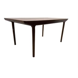 Tom Robertson for AH McIntosh & Co of Kirkaldy - mid-20th century teak extending dining table, rectangular top with rounded corners, concealed integrated double leaf, raised on tapered supports, metal label to underside of leaf