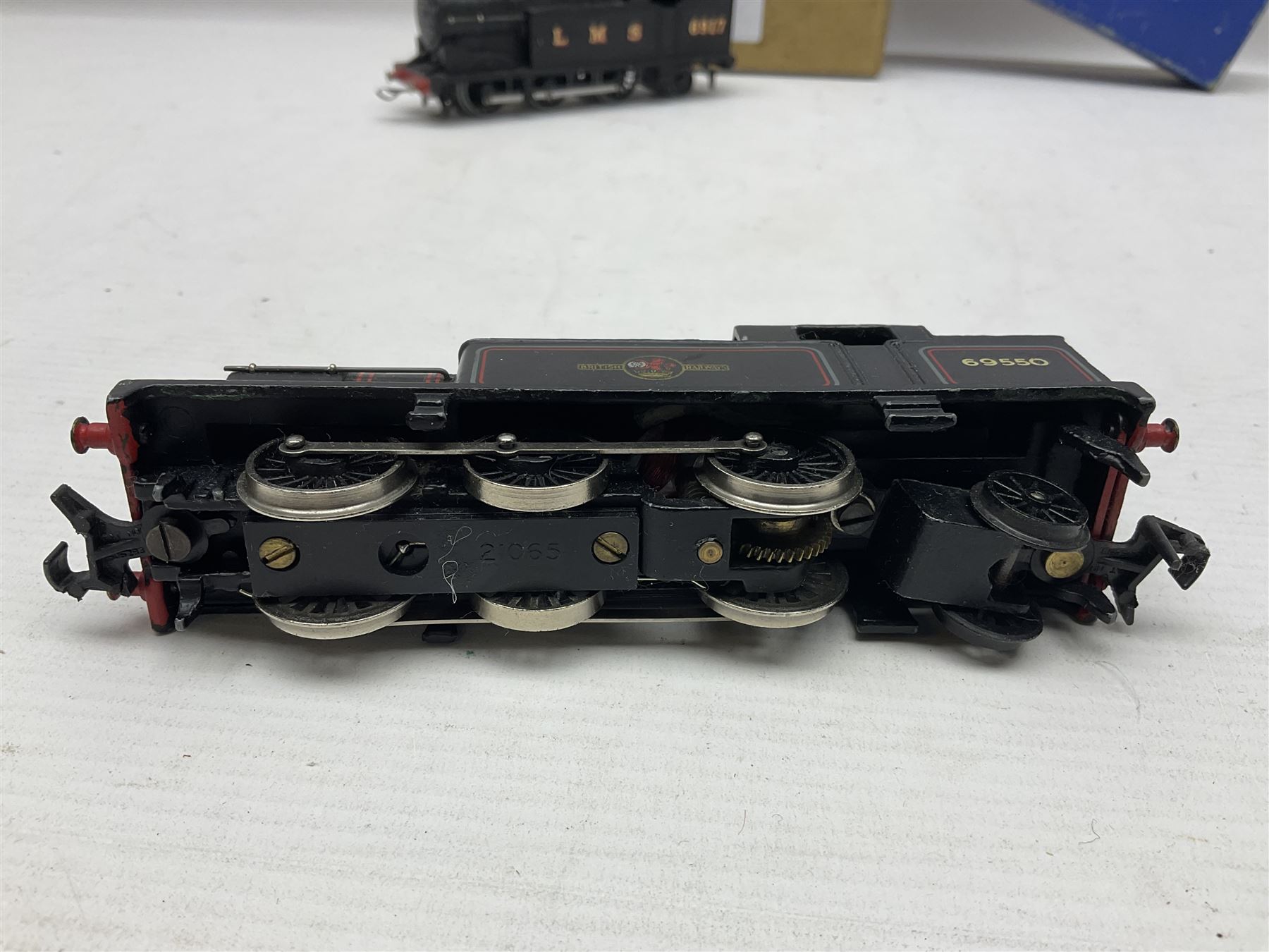 Hornby Dublo - 3-rail - Class N2 0-6-2 locomotive No.9596 in LNER green; and Class N2  0-6-2 tank locomotive No.6917 in LMS black with serif letters; together with a 2-rail Class N2 0-6-2 tank locomotive No.69550; each in unassociated box (3)