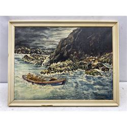 Harley (British 20th century): Lifeboat off the Rocks, oil on canvas signed 44cm x 60cm