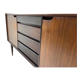 Mid-20th century teak sideboard, fitted with two cupboards and four drawers