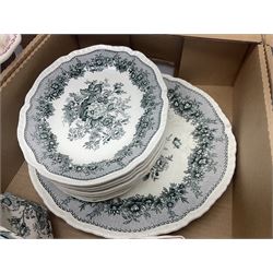 Masons Ironstone ceramics, including Ascot pattern jug, charger and oval plates, two tea jars, Manchu pattern fruit bowl, Fruit Basket pattern fruit bowl, etc, in three boxes