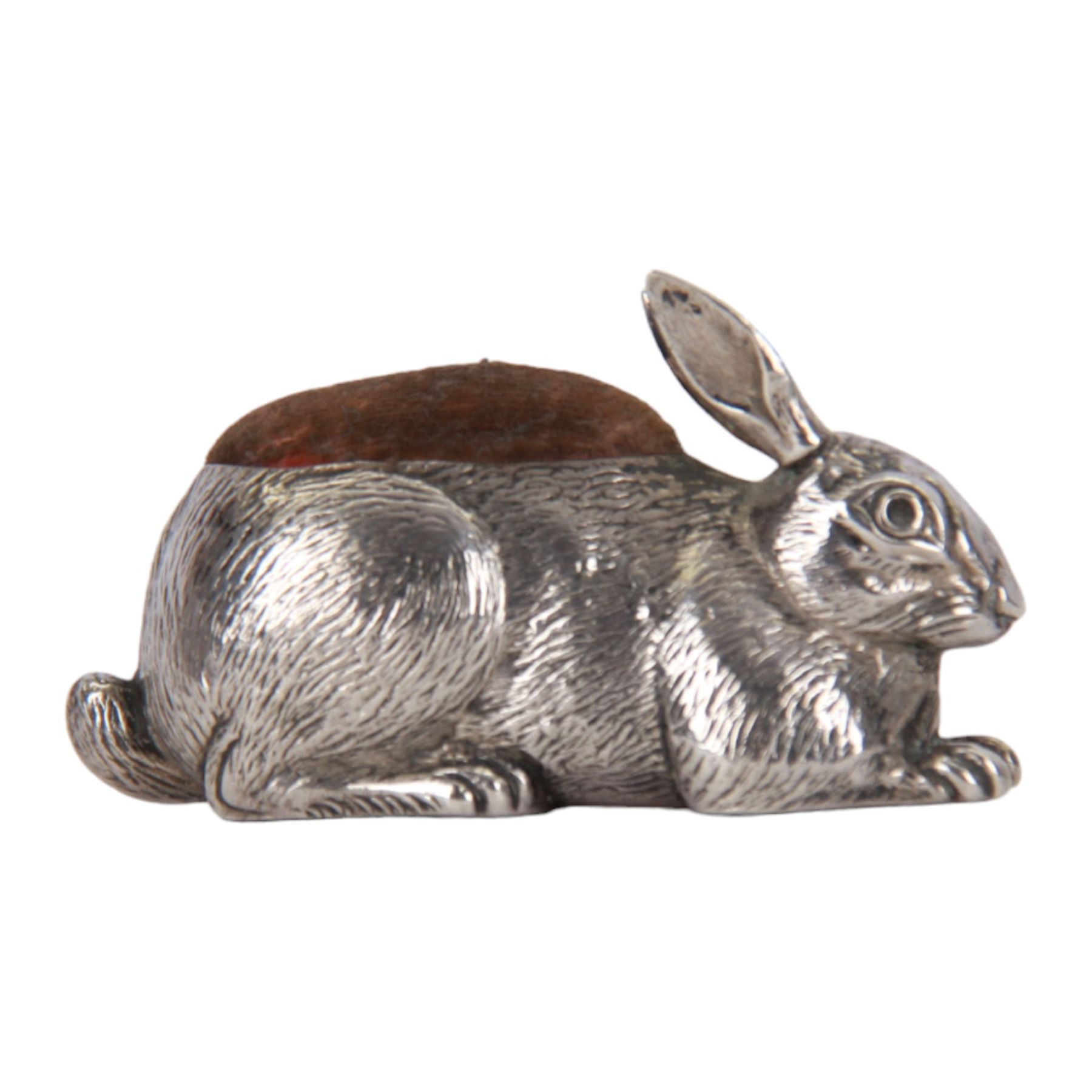 Edwardian silver novelty pin cushion, modelled as a hare, hallmarked Adie & Lovekin Ltd, Birmingham 1908, L6.5cm