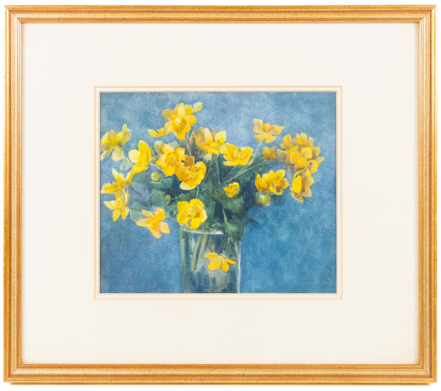 Edith Brearey Dawson (née Robinson) (British 1862-1928): Yellow Anemones, watercolour unsigned 22cm x 26cm
Notes: Edith was the daughter of a Quaker Schoolmaster living in Scarborough as early as 1881, she studied under Albert Strange at the Scarborough School of Art, exhibiting at the Royal Academy and the RBA between 1889 and 1893. She married fellow artist Nelson Ethelred Dawson in 1893 then moving to London she mostly abandoned painting in favour of metal and enamel work.