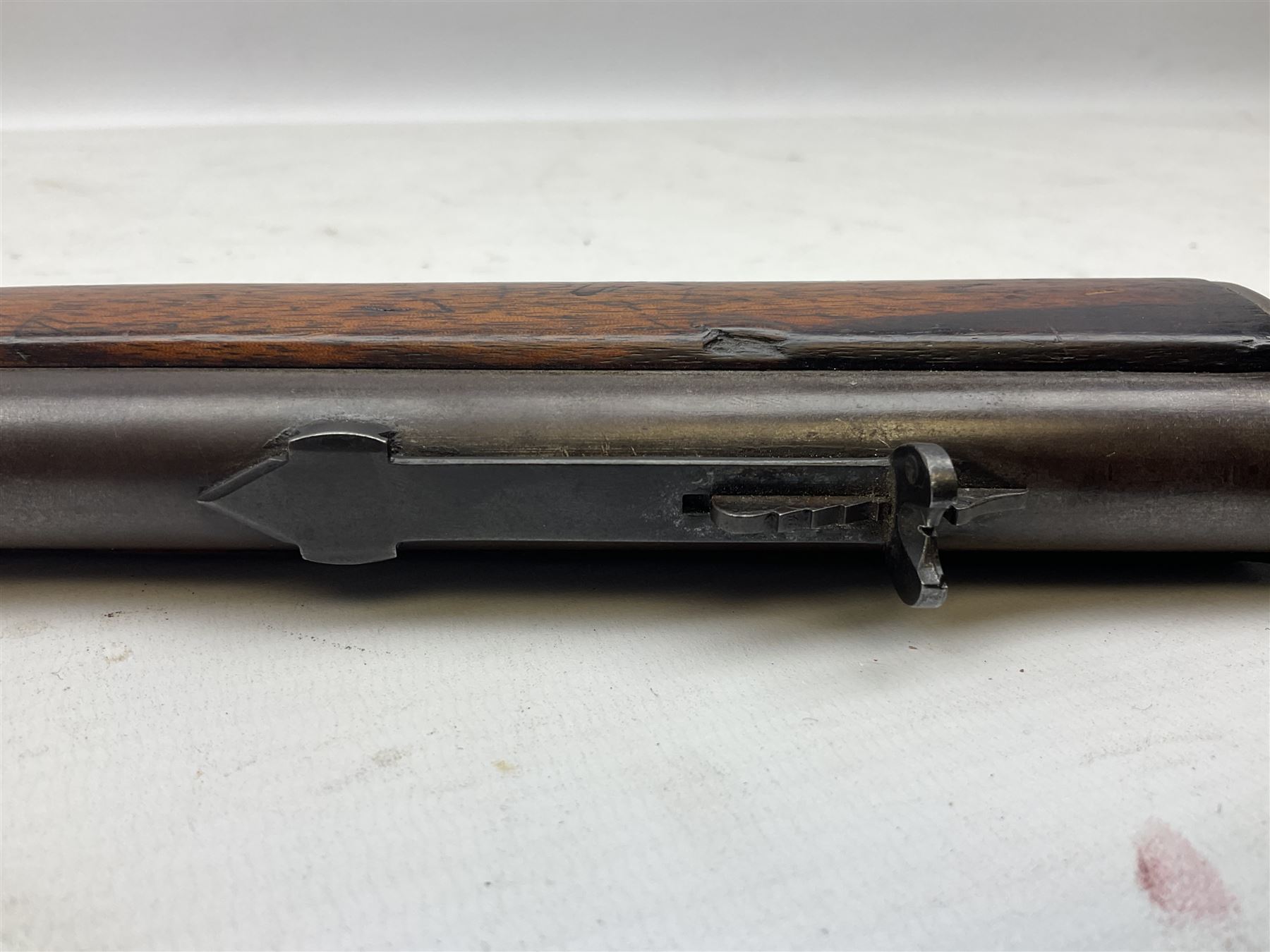 Marlin Firearms Co. USA 'Safety' .32 rim-fire rifle dated 1892, the 61cm barrel with magazine tube under, walnut stock with under lever cocking and crescent butt plate, serial no.153534, L103.5cm