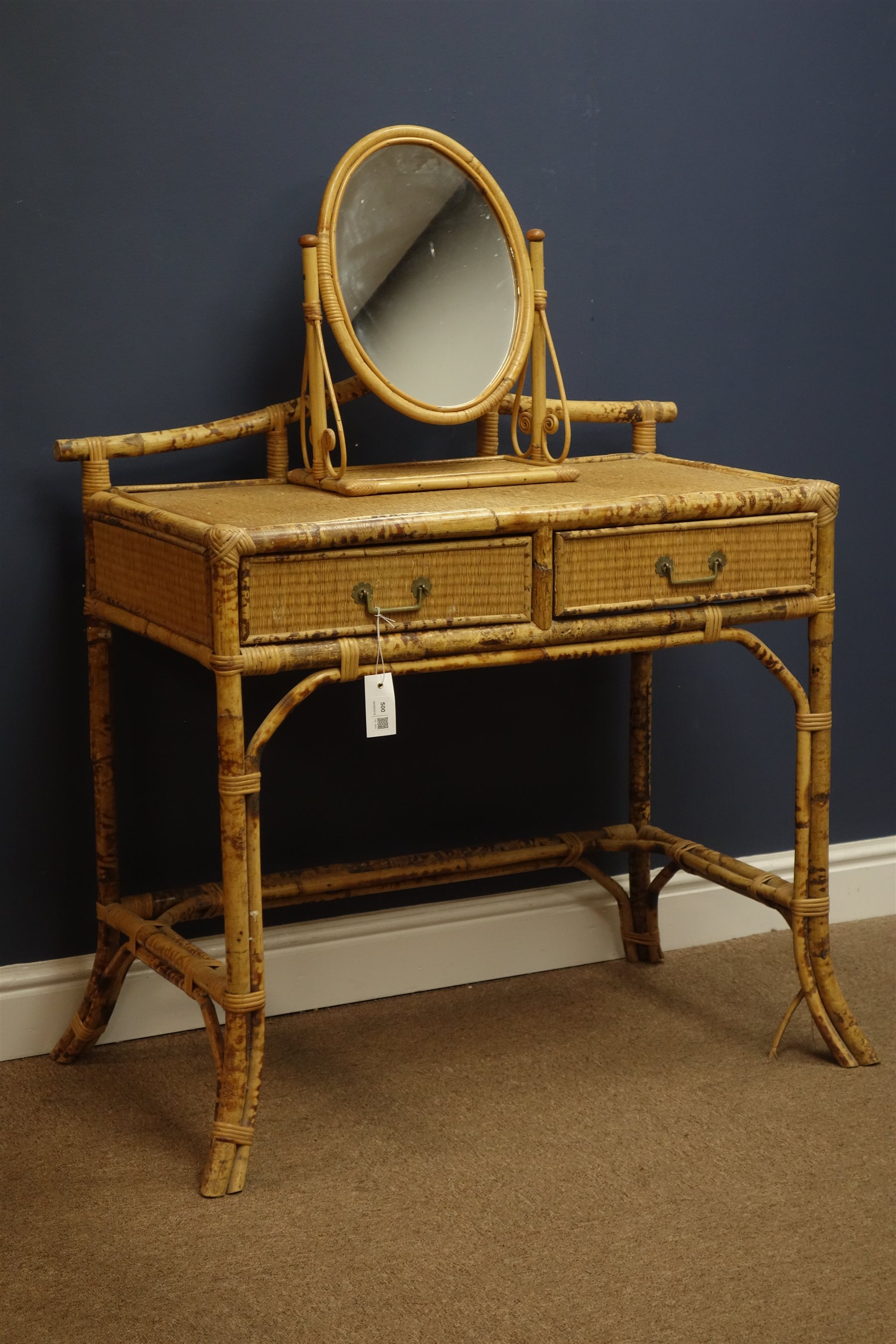 Bamboo And Rattan Bedroom Suite Dressing Table With Two Drawers And Mirror W83cm H119cm D46cm Including Mirror And Matching Three Drawer Pedestal Chest W50cm H72cm D46cm Antiques Interiors
