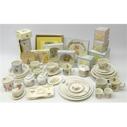  Collection of Wedgwood Beatrix ceramics including baby bowls, plates, mugs, cup and saucer, some boxed and other similar ceramics in two boxes  