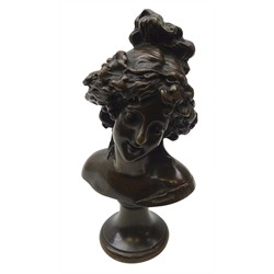  Patinated bronze bust of a maiden on waisted plinth, H23cm   