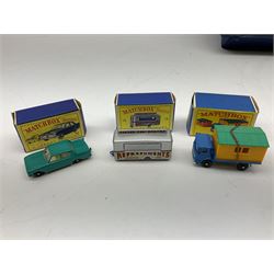 Matchbox 1-75 Series - Carry Case containing fourteen models comprising 33b, 37b, 37c with bulls on sprue, 40c, 44b, 47b, 48b, 51b with three barrels, 56b, 60a, 60b, 62b with accessories on sprue, 72a and 74a; all boxed