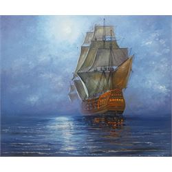 Michael J Whitehand (British 1941-): Sailing into the Night, oil on board signed and dated '74, 62cm x 75cm