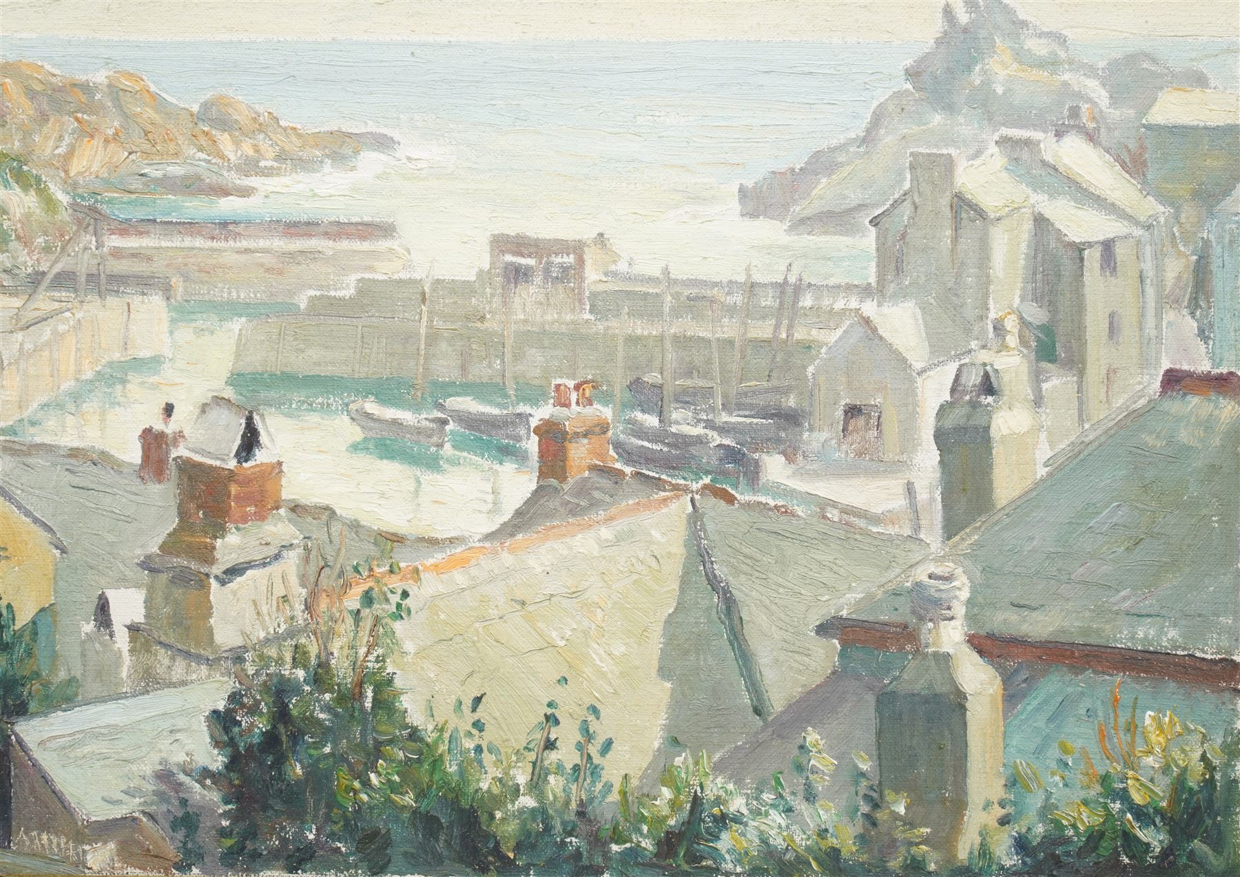 Cornish School (20th century): Mousehole Harbour - Cornwall, oil on board signed 25cm x 35cm