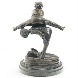 After Alfred Barye (French 1839-1882): Bronze figure of children playing leapfrog, H26.5cm 