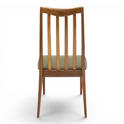 G-Plan - 'Fresco' set of teak eight dining chairs, reupholstered in green tartan and green harris tweed fabric 