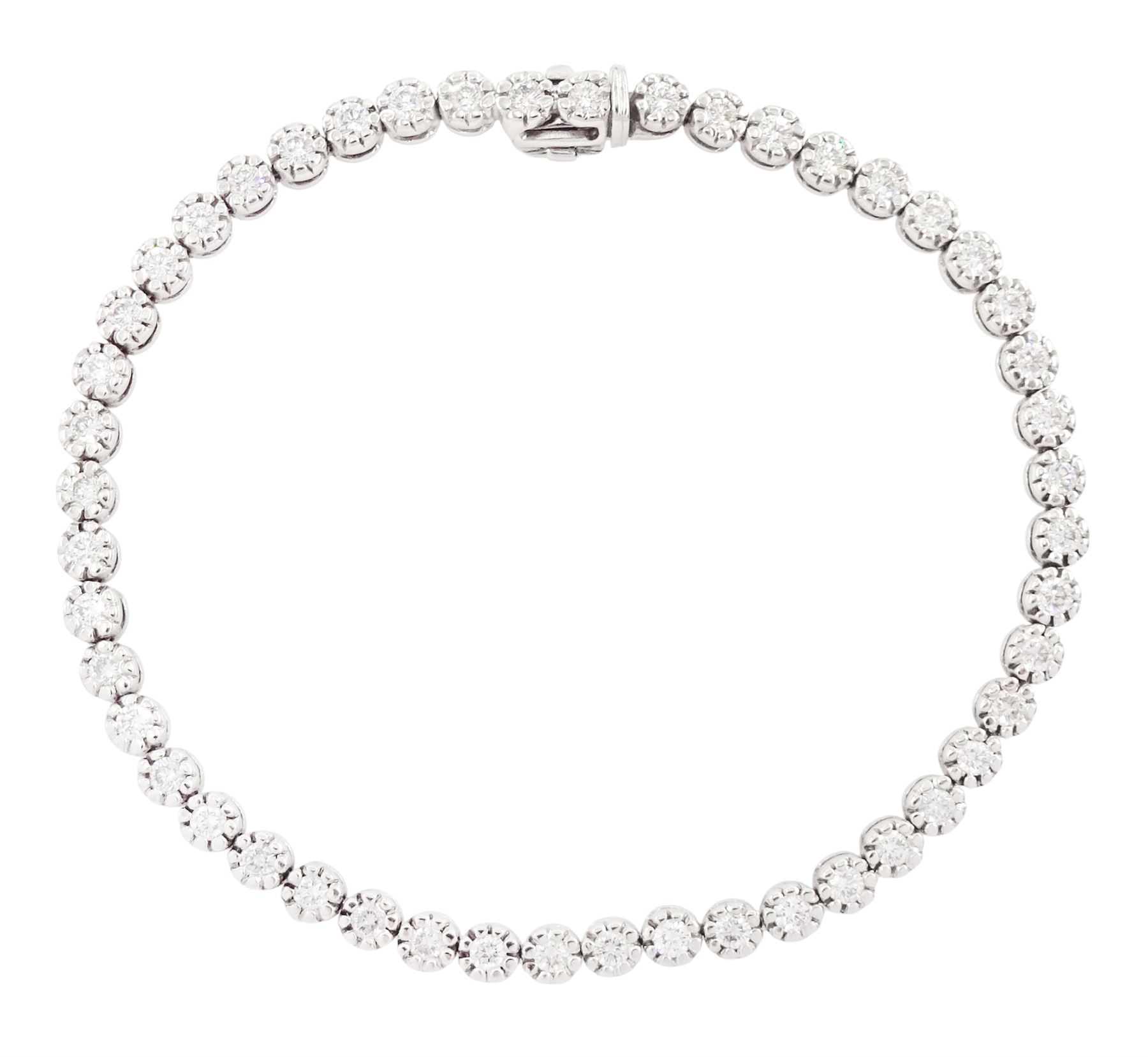 18ct white gold diamond bracelet, forty-eight round brilliant cut diamonds, in a bead setting, stamped 750, total diamond weight approx 2.50 carat