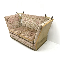 Traditional two seat Knoll style sofa, upholstered in a beige ground fabric, W163cm