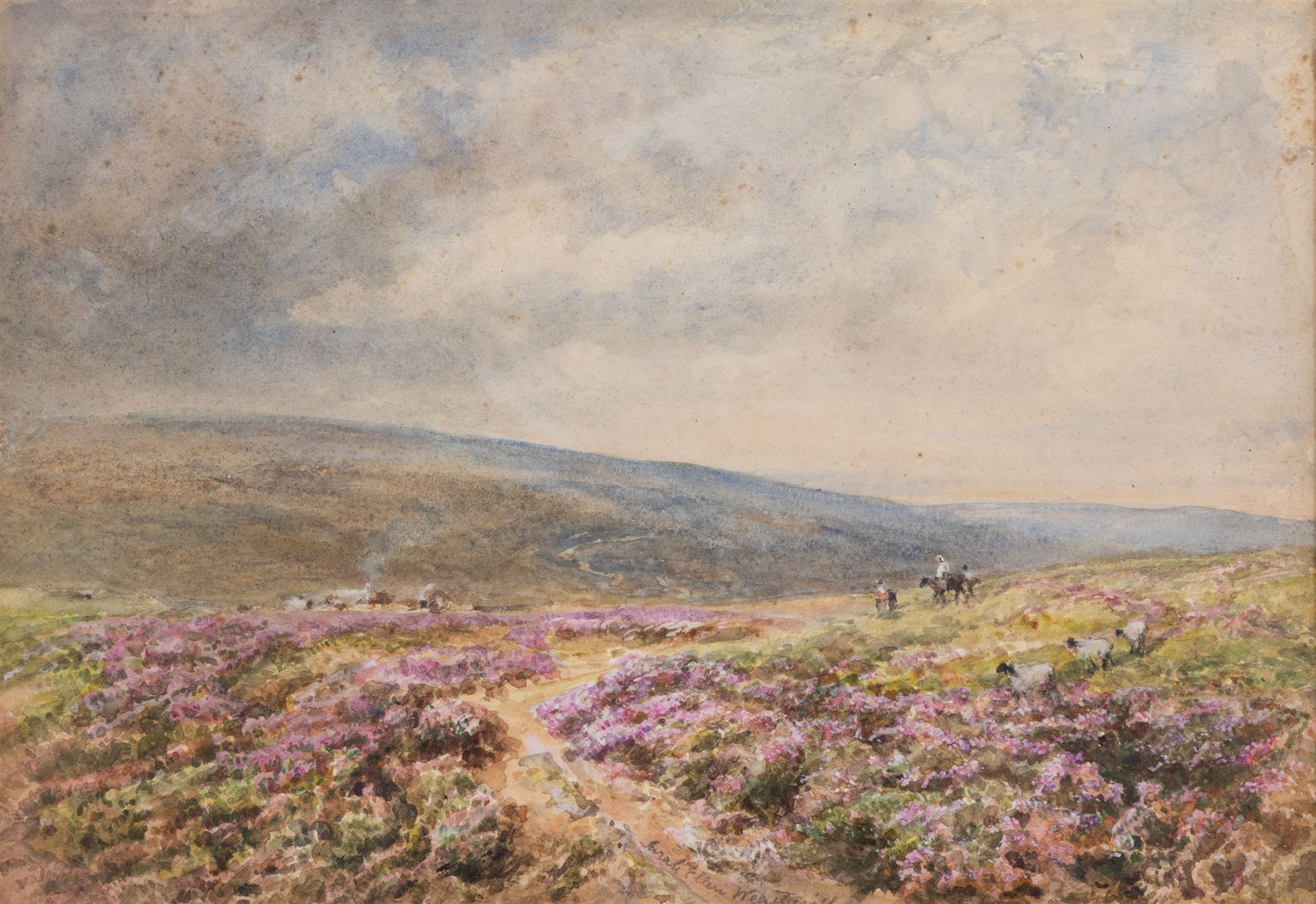 Sarah Ellen Weatherill (British 1836-1920): Riding over the Moors, watercolour signed 21cm x 30cm 