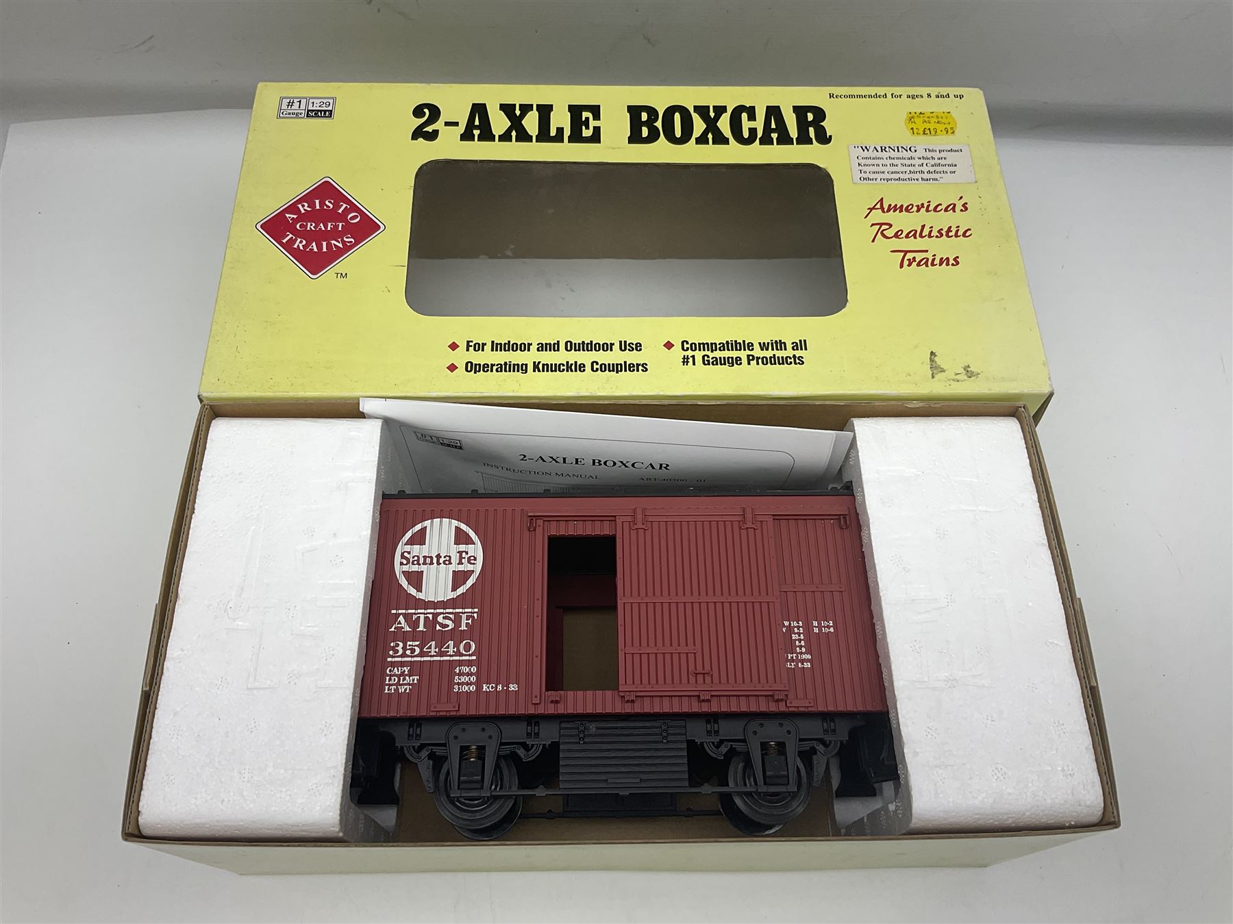 LGB (Lehmann Gross Bahn) G scale, gauge 1 - 0-4-0 tank locomotive No.995001; unboxed; and two American Aristo Craft Trains 2-axle boxcars Santa Fe and Pennsylvania; both boxed (3)