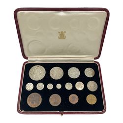 King George VI 1937 fifteen coin specimen set, housed in the official The Royal Mint maroon and gilt case