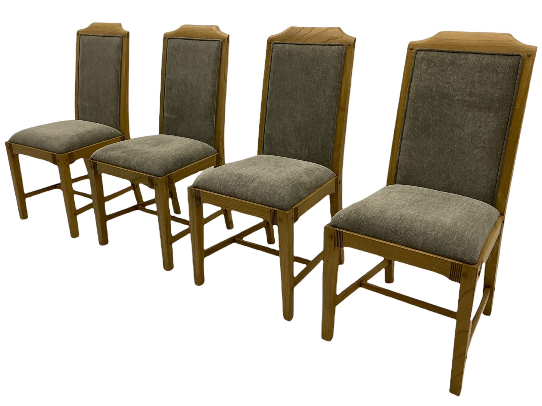 Windsor by Mark Devany oak rectangular extending dining table, with butterfly leaf, and four chairs with upholstered seats and backs