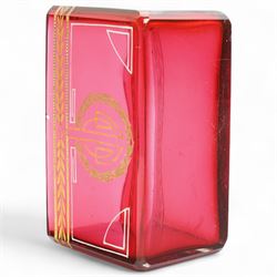 Josef Riedel bohemian glass bowl, of rectangular form, with gilt painted decoration W14.5cm 