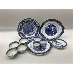 late 18th, early 19th century chinese export tea bowl, together with a collection of other blue and white ceramics to include tea bowls, a saucer, cups and plates  