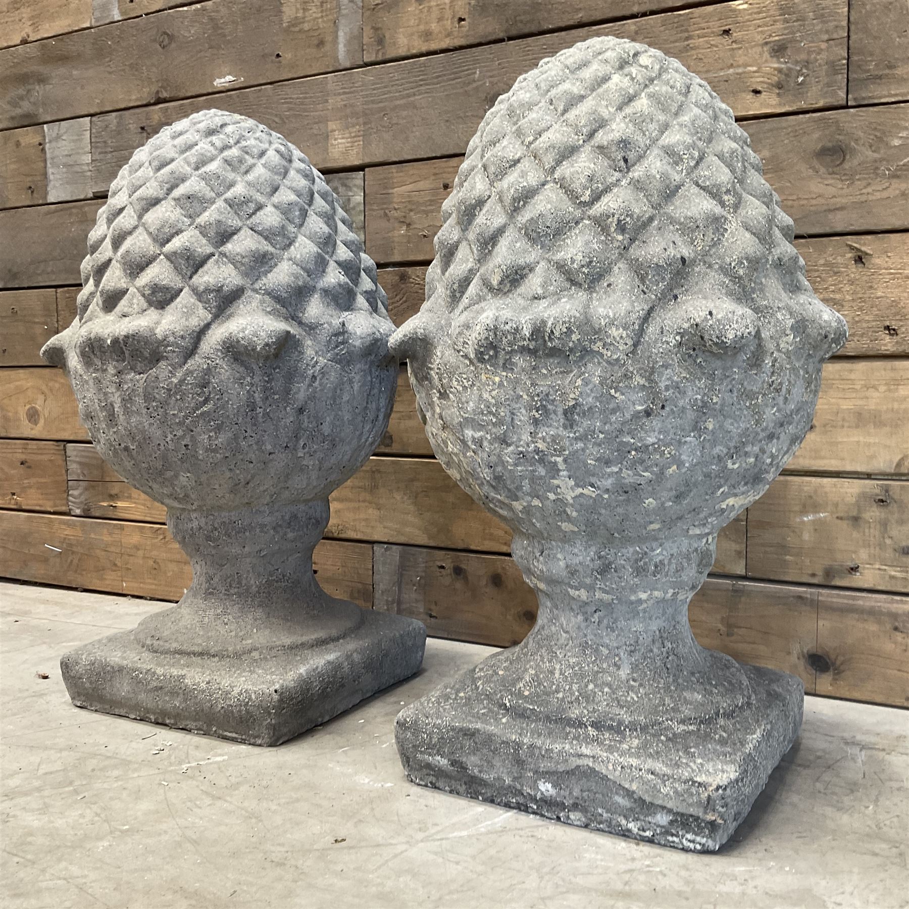 Pair of cast stone Pineapple wall top or gatepost pier finials