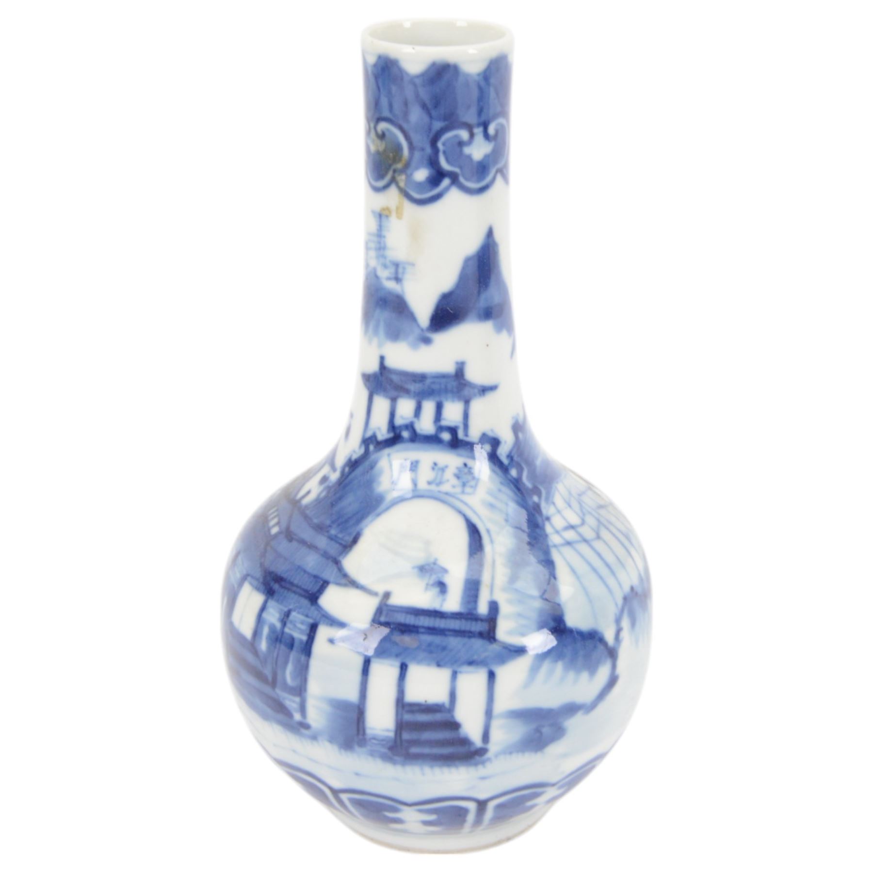 Chinese blue and white vase of cylindrical form, decorated with dragons amongst foliage, together with two other vases 