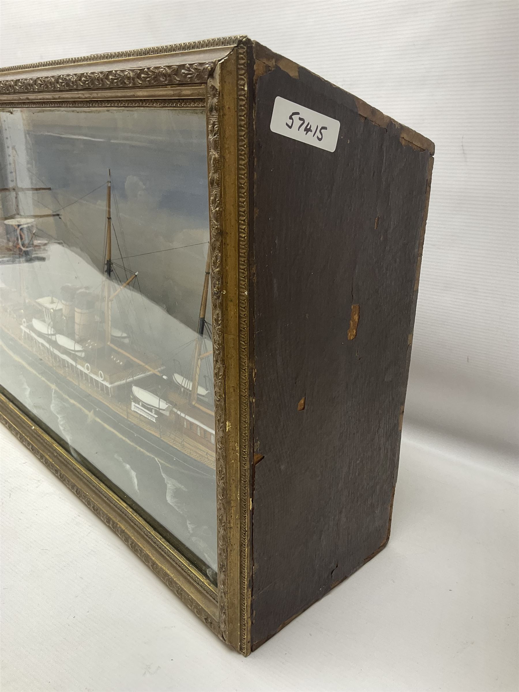 Victorian diorama of scratch built model of steam ship Alexandria, in a glazed case, H41cm, L83cm
