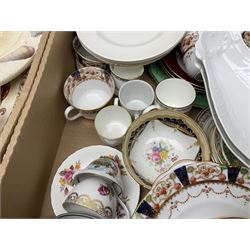 Four large meat platters, Royal Worcester Bunnykins mug and a large collection of other ceramics, including vases, dinner plates, teawares, etc, in five boxes 