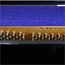 Offenbach by Daewoo model DU-4 upright piano, within high gloss ebonised case, circa 1990s serial no. 154804, with black wooden stool with velvet seat