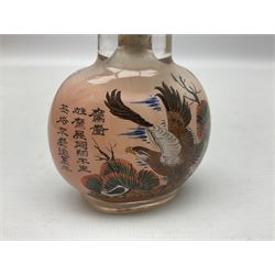 Seven Chinese glass snuff bottles painted with figures and animals, together with three wood mounted bone examples