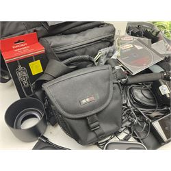 Quantity of camera accessories and equipment, to include boxed Canon EFS 17-55mm IS lens, Canon 59s camera, Olympus camera, etc