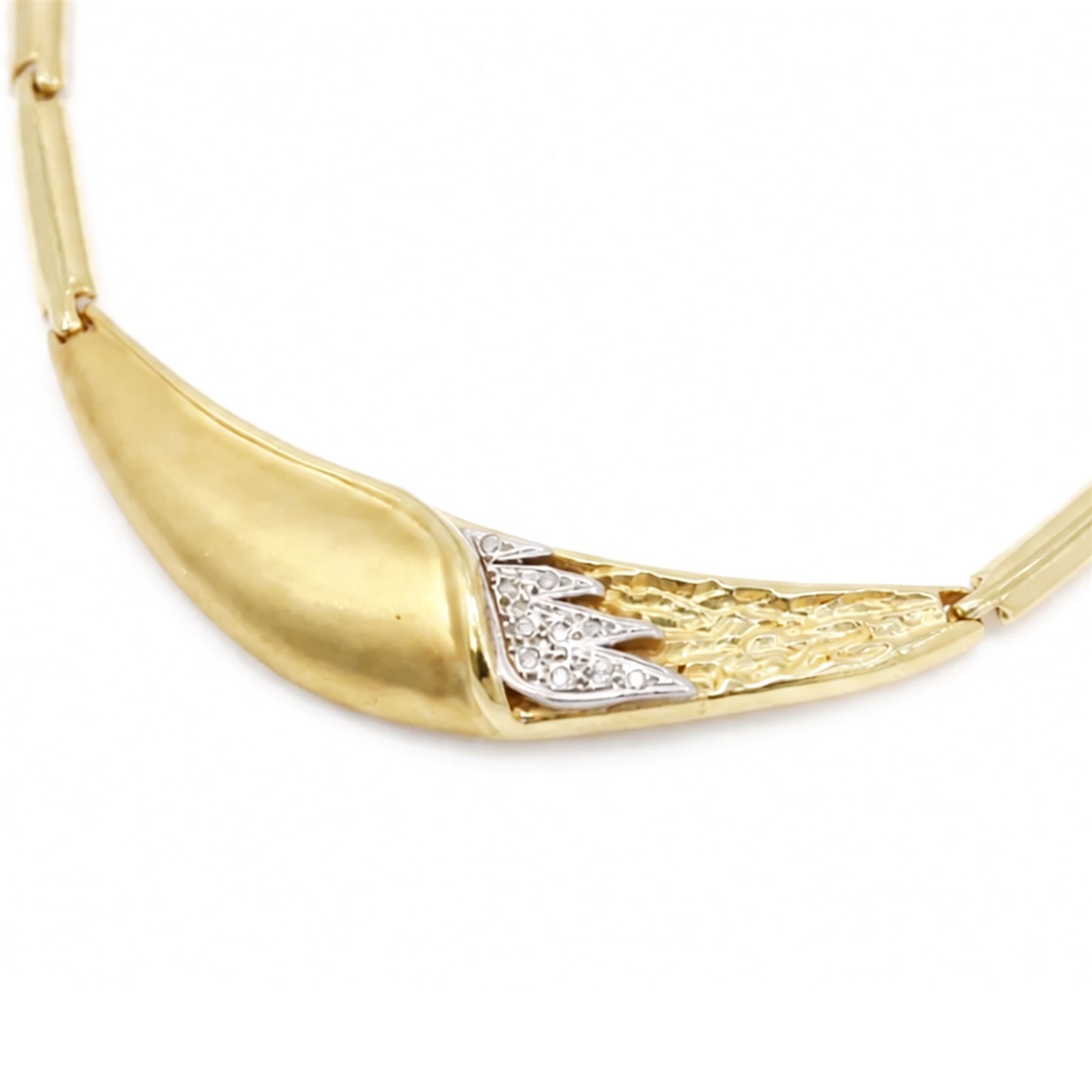 14ct yellow and white gold cubic zirconia abstract design necklace, stamped 585