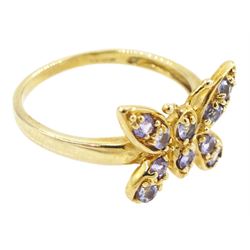 9ct gold round cut tanzanite butterfly ring, hallmarked