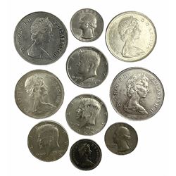 Two Queen Elizabeth II 1966 Canadian silver dollar coins, USA 1964, 1965 and 1971 half dollars etc 