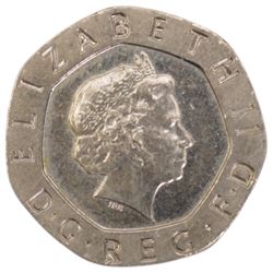 Queen Elizabeth II United Kingdom 2008 undated twenty pence coin, from circulation