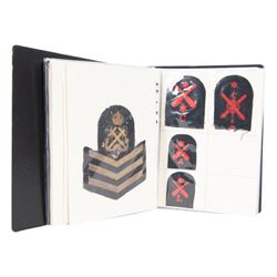 Collection of Royal Navy trade badges, including gold bullion thread examples, over one hundred items, in a binder file