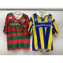 Eighteen Rugby League shirts, including Wigan, Leeds, Warrington and Huddersfield, etc and a Scotland international shirt