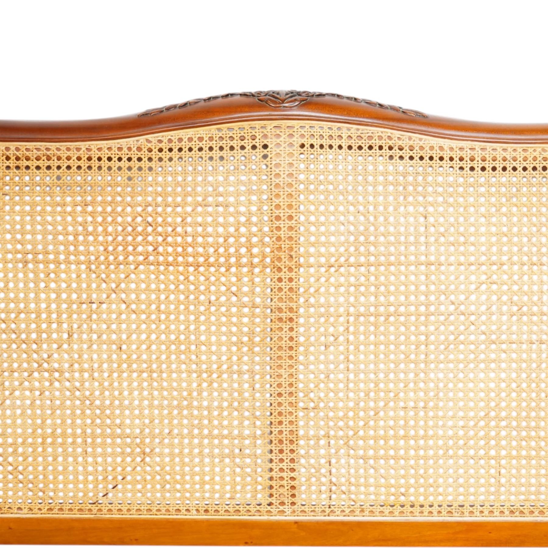 And So To Bed - 5ft king size bed double 'Louis' caned bed with white upholstered sprung base panels, with scrolled headboard and footboard enclosing a double caned panel, on short cabriole supports  