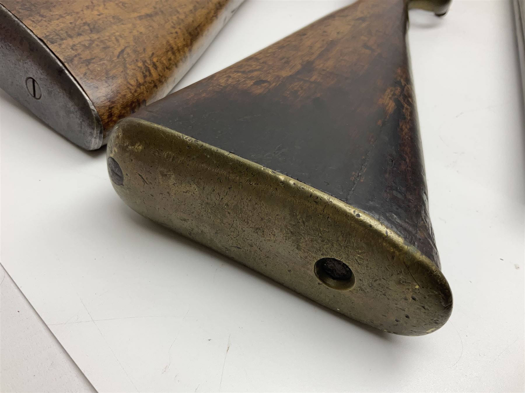 19th century Indian .577 Enfield muzzle loading rifle, proofed for 26-bore, the 98.5cm barrel with three barrel bands and later ram rod L140cm overall; 19th century Belgian side-by-side double barrel percussion shotgun, approximately 20-bore, with 74cm barrels and studded walnut stock, lock plate marked 'Liege 1868' and 'V. Gulikers-Maquinay' L117cm overall; and another side-by-side double barrel shotgun by Smythe with underlever opening (3)