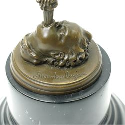 After Giambologna (Italian 1529-1608) Bronze figure of Mercury holding the caduceus on a stepped circular base with signature and foundry mark H43cm