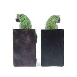Pair green parrot bookends, H22cm
