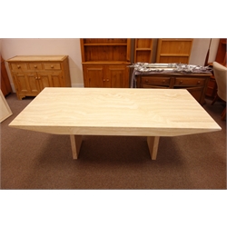 Travertine stone rectangular dining table, brass style supports on bridged fee,t 201cm x 100cm, H74cm  