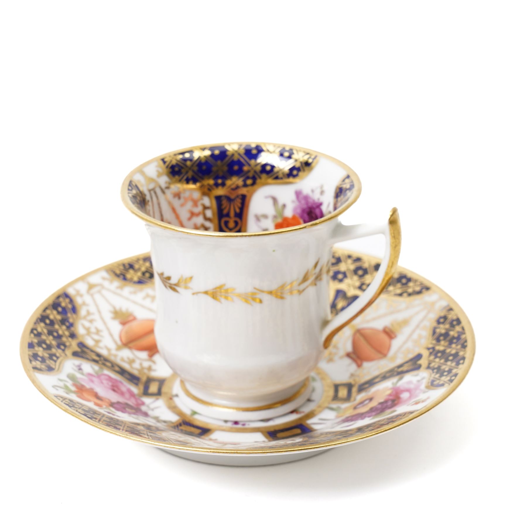 Grainger Lee & Co Worcester teacup, together with a collection of cobalt blue cabinet cups and saucers,  including a Royal Doulton hand-painted example by E Percy, and various others 19th century and later, mostly unmarked (7 pairs)