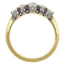 Early 20th century gold old cut diamond four stone ring, stamped 18ct, total diamond weight approx 0.70 carat