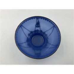 Chinese bronze vase, of baluster form with elongated neck, decorated in relief with birds amongst prunus blossom, together with a smaller pair of twin handled bronzed vases, decorated with peacocks and a blue Peking glass dish, with white metal mounted decorated with dragons, bronze vase H23.3cm