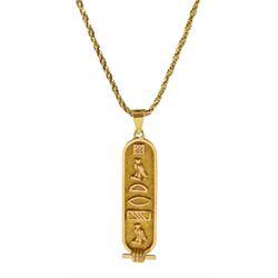 18ct gold Egyptian hieroglyphs pendant necklace, stamped or hallmarked