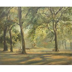 Donald Wood (British 1889-1953): Fountain in a Park, oil on canvas signed 49cm x 59cm 
Provenance: the vendor's mother cared for the artist's wife