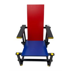 After Gerrit Rietveld (1888-1964) - 'Red and Blue Chair', in red, blue, black and yellow finish 