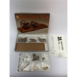 Three Artesania Latina wood and brass model kits of cannons including British 9lb, Naval 24lb and British Naval 12lb; all boxed with instructions and components in factory sealed transparent packaging (3)