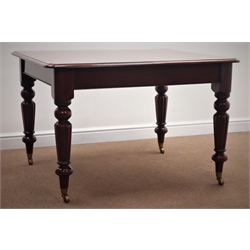  Victorian mahogany extending dining table, two leaves, moulded rectangular top on lobed tapering supports with brass sockets and castors, 204cm x 100cm, H76cm  